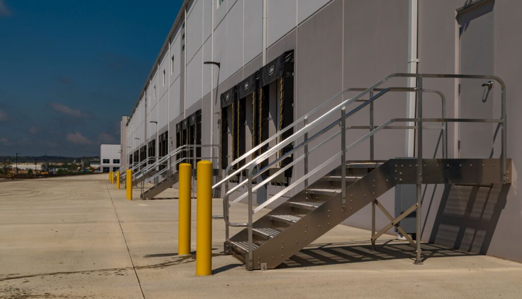 Image of multiple dock stairs on warehouse