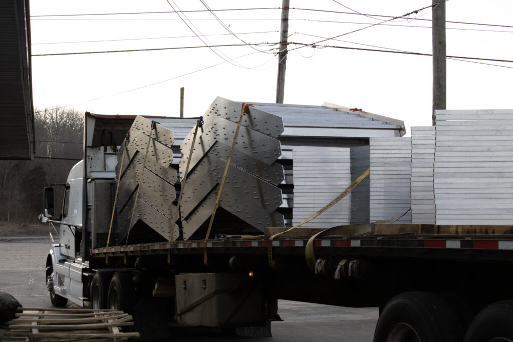 Dock stairs being transported on a truck